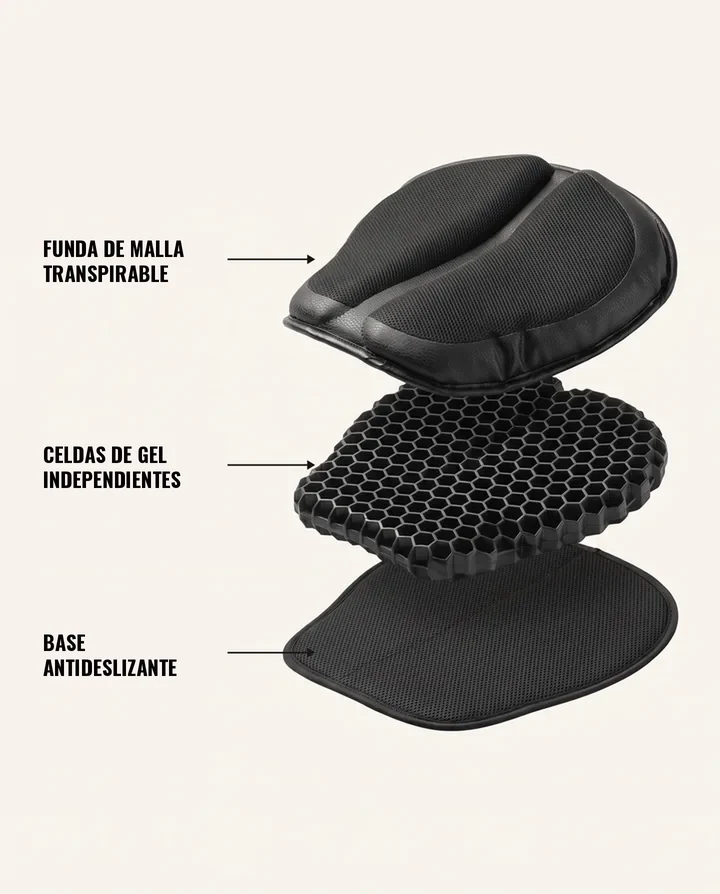 Funda de malla, celdas de gel, base antideslizante